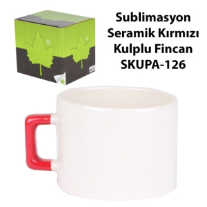 Sublimasyon Seramik Kırmızı Kulplu Lüks Fincan - Kutulu - 3
