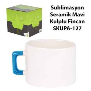 Sublimasyon Seramik Mavi Kulplu Lüks Fincan - Kutulu - 3