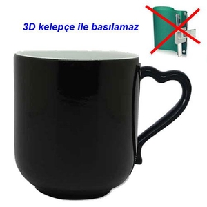 - Sapı Kalpli Siyah Oval Sihirli Seramik Kupa  - Sapı Kalpli Siyah Oval Sihirli Seramik Kupa