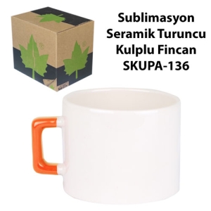 Sublimasyon Seramik Turuncu Kulplu Lüks Fincan - Kutulu - 3