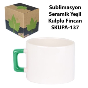 Sublimasyon Seramik Yeşil Kulplu Lüks Fincan - Kutulu - 3