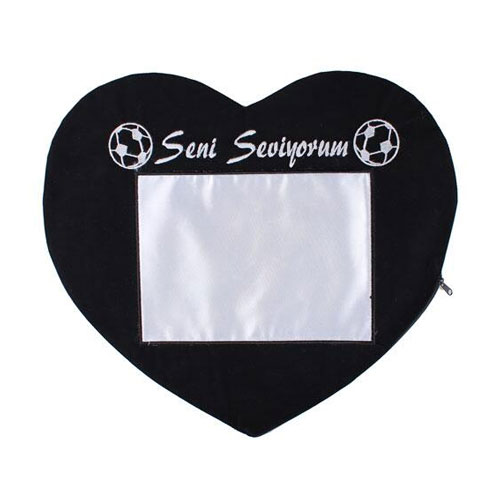 - Sublimasyon Taraftar Kalp Yastık - Siyah Beyaz  - Sublimasyon Taraftar Kalp Yastık - Siyah Beyaz