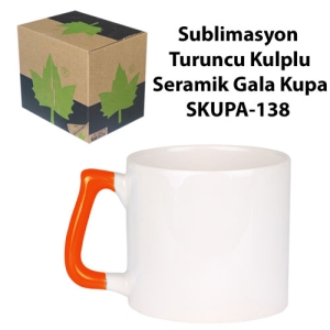 Sublimasyon Turuncu Kulplu Seramik Gala Kupa - Kutulu - 3