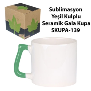 Sublimasyon Yeşil Kulplu Seramik Gala Kupa - Kutulu - 3