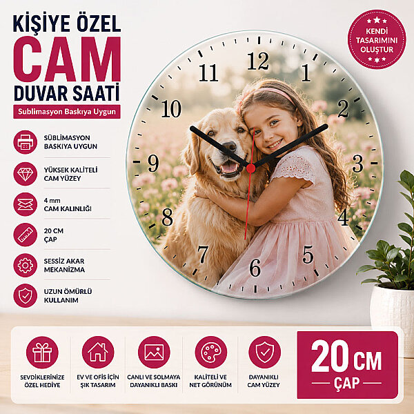 Sublimasyon Yuvarlak Cam Saat  18 cm - 2