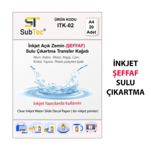Subtec - Subtec İnkjet Şeffaf Sulu Çıkartma Kağıdı A4 (20 Adet) Subtec - Subtec İnkjet Şeffaf Sulu Çıkartma Kağıdı A4 (20 Adet)