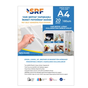 SRF - SRF Yapışkanlı İnkjet Yarı Şeffaf Plastik Etiket (20 adet A4) SRF - SRF Yapışkanlı İnkjet Yarı Şeffaf Plastik Etiket (20 adet A4)